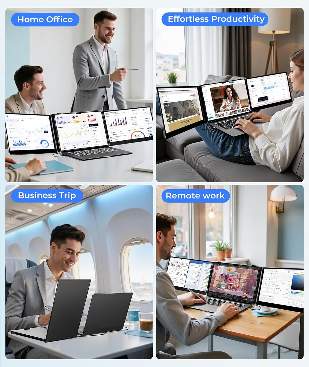 Laptop Screen Extender Ultra Thin, 14' FHD 1080P Triple Portable Monitor for Laptops 13-17.3', 2.2 LB Lightweight Laptop Monitor Extender with USB-C/HDMI Port, Plug-Play for Mac/Windows/PS5/Android