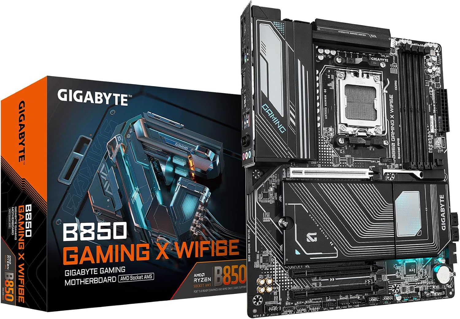 GIGABYTE B850 Gaming X WIFI6E AMD AM5 ATX Motherboard, Support AMD Ryzen 9000/8000/7000 Series, DDR5, 12+2+2 Power Phase, 3X M.2, PCIe 5.0, USB-C, WIFI6E, 2.5GbE LAN, EZ-Latch, 5-Year Warranty