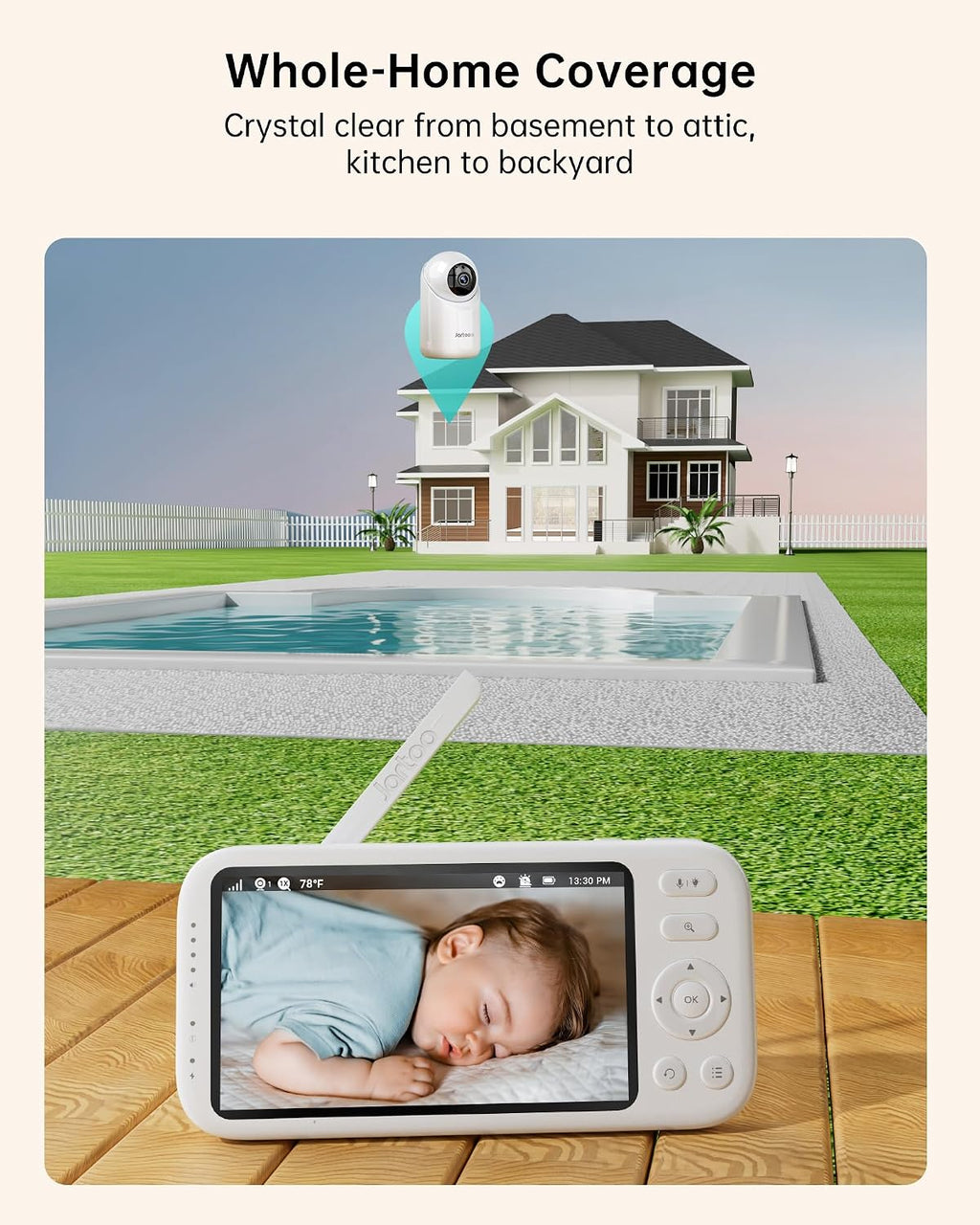 Jartoo 2K Video Baby Monitor with Camera and Audio, 1860ft Long Range Baby Monitor No WiFi 5.5' FHD Screen ANC Baby Camera Wireless, Feeding Clock, Night Vision, 2-Way Talk, AI Cry Detect, 6000mAh