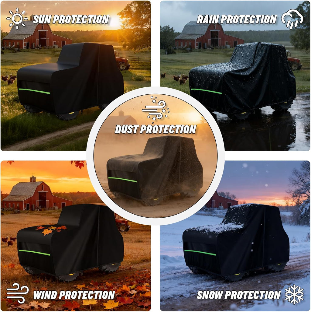 Large Tractor Cover Waterproof Heavy Duty, Fit Most Full Size Utility Tractors, 600D Oxford Tractors Cover for Snow Rain Dust Protection w/Air Vent & Reflective Strips (165'L x 87'W x 110'H)