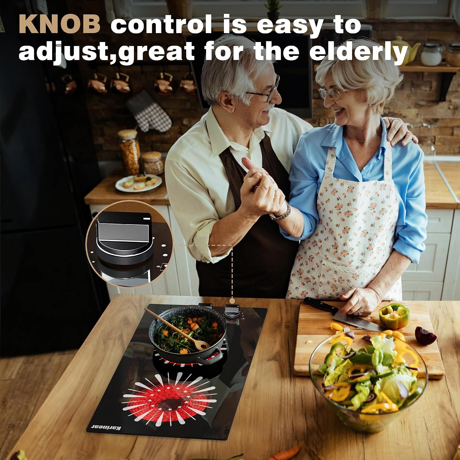 Karinear 110V Electric Cooktop 2 Burners, 12 Inch Electric Stove with Plug in, Countertop & Built-in Ceramic Stove Top, Knob and Sensor Touch Control, Multifunctional Radiant Stove(Black)