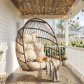 Nicesoul Outdoor Hanging Egg Chair Without Stand, Patio Wicker Swing Egg Basket Chairs with Padded Cushions, 350 Lbs Ceiling Tree Swinging Egg-Shaped Chair No Stand for Indoor Bedroom Porch, Brown