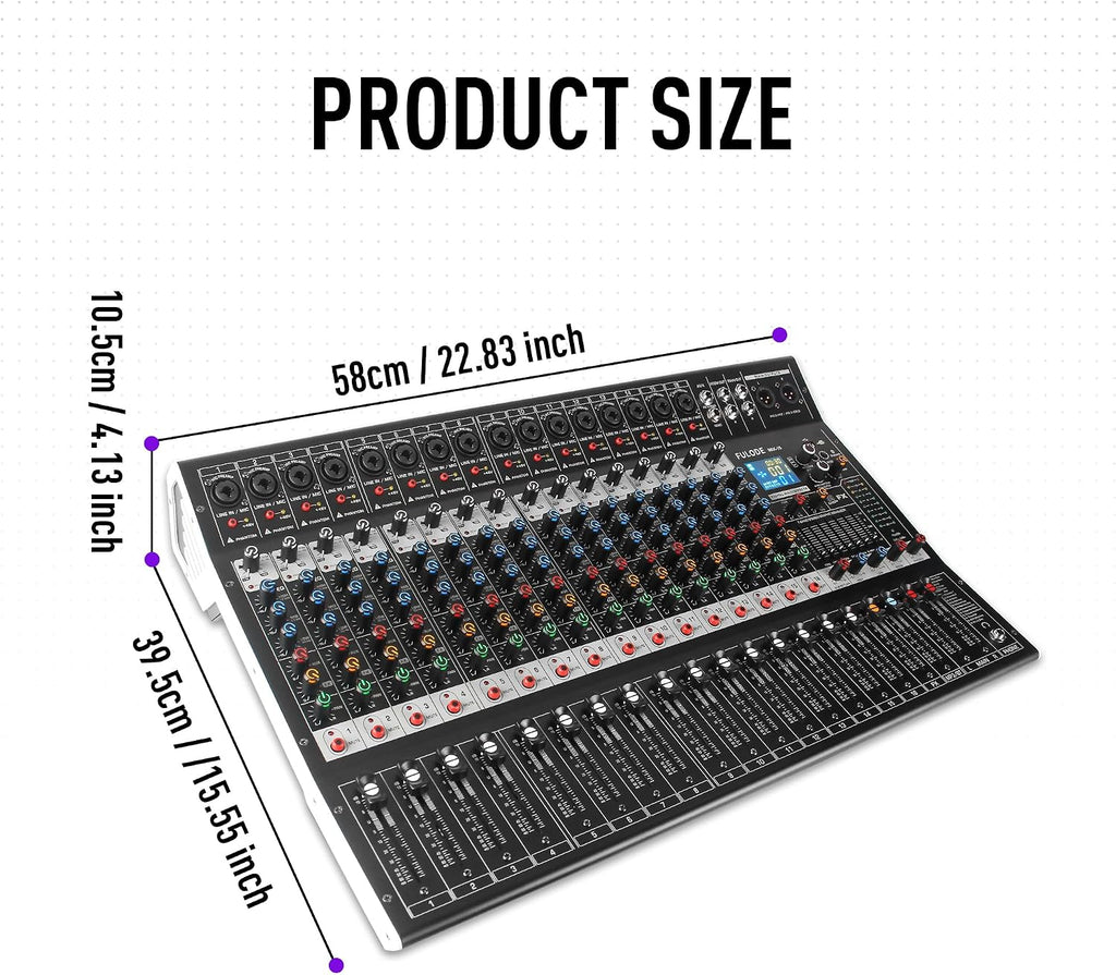 16-Channel Audio Mixer with 99 DSP, Professional Audio Console Digital Sound Music Mixing Board DJ Mixer w/USB Input Bluetooth MP3 48V Power Supply Mute Function for Studio Live Performance