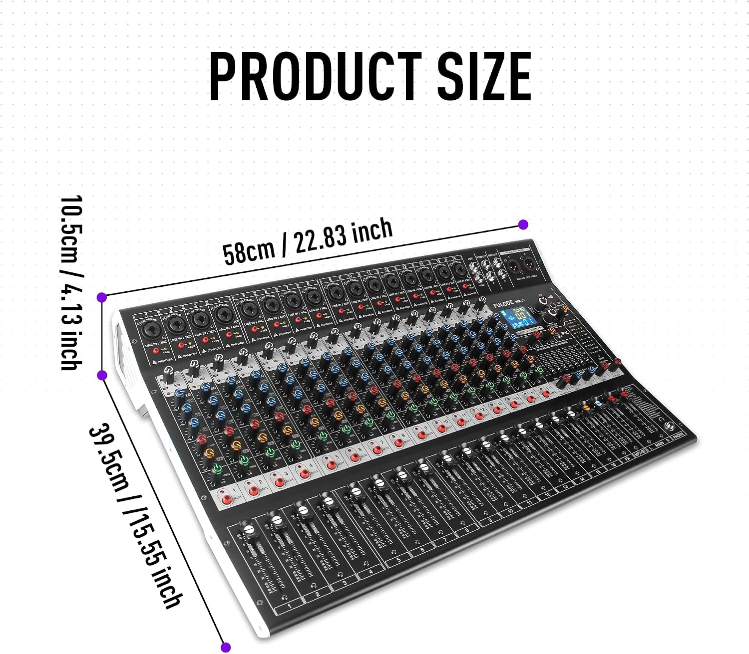 16-Channel Audio Mixer with 99 DSP, Professional Audio Console Digital Sound Music Mixing Board DJ Mixer w/USB Input Bluetooth MP3 48V Power Supply Mute Function for Studio Live Performance