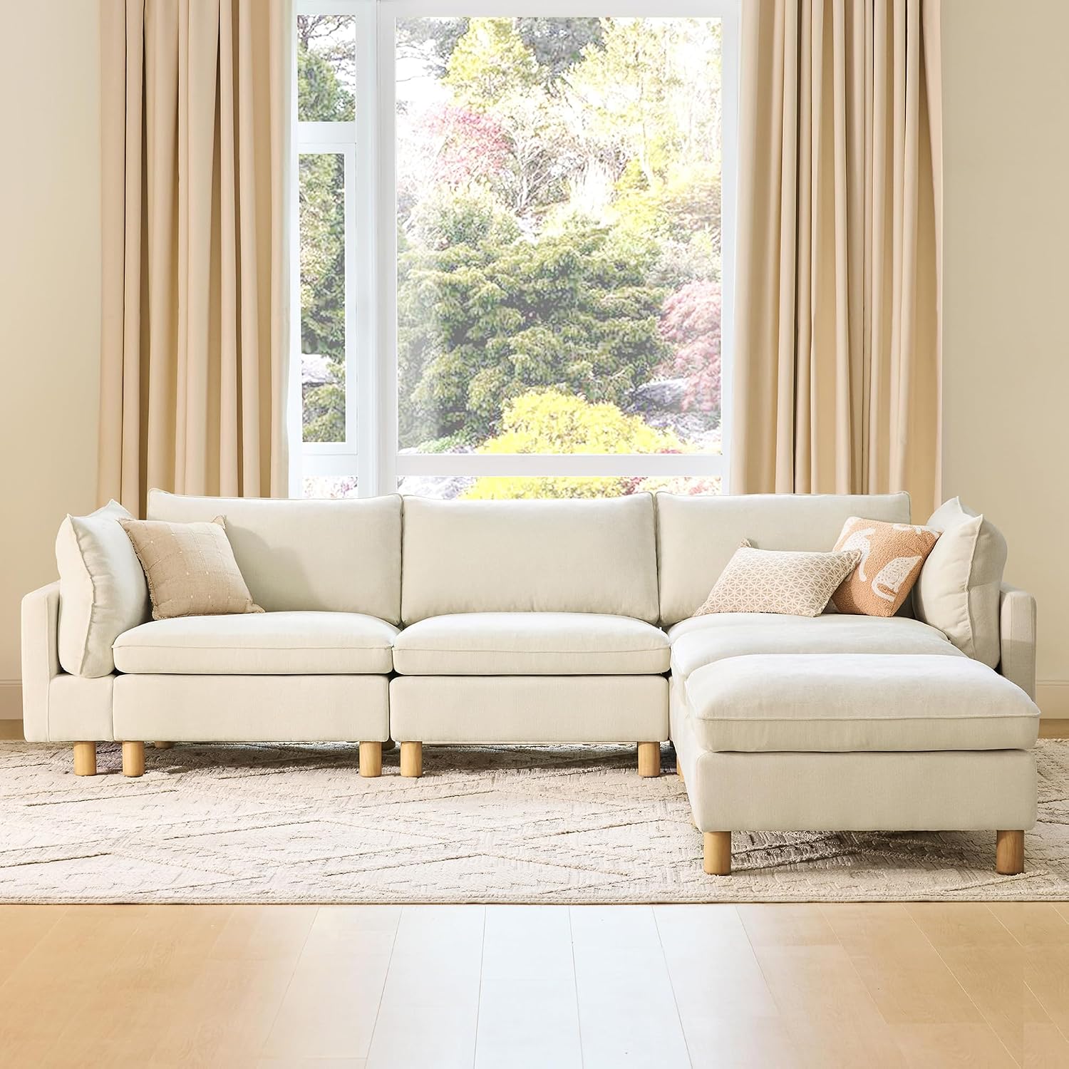 CHITA 127' Super Large Sectional Couches for Living Room, Modular Cloud Couch Sectional Sofa, Premium Fabric Couches, Down Filled, High Density Foam, Chenille in Cream, 5 Seat U Shaped