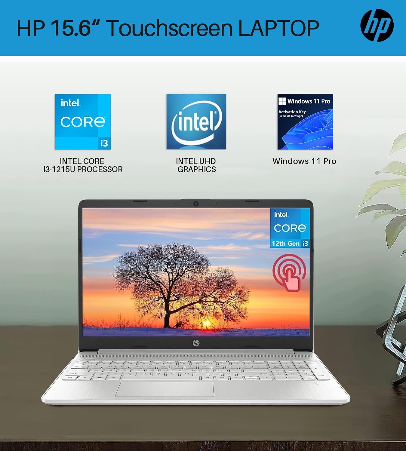 HP 2024 15.6' Touchscreen Laptop - with Microsoft Office Lifetime License, Intel i3-1215U, 16GB RAM, 1TB SSD, Long Battery Life, Micro-Edge, Bluetooth, Wi-Fi, Thin & Light, Windows 11 Pro