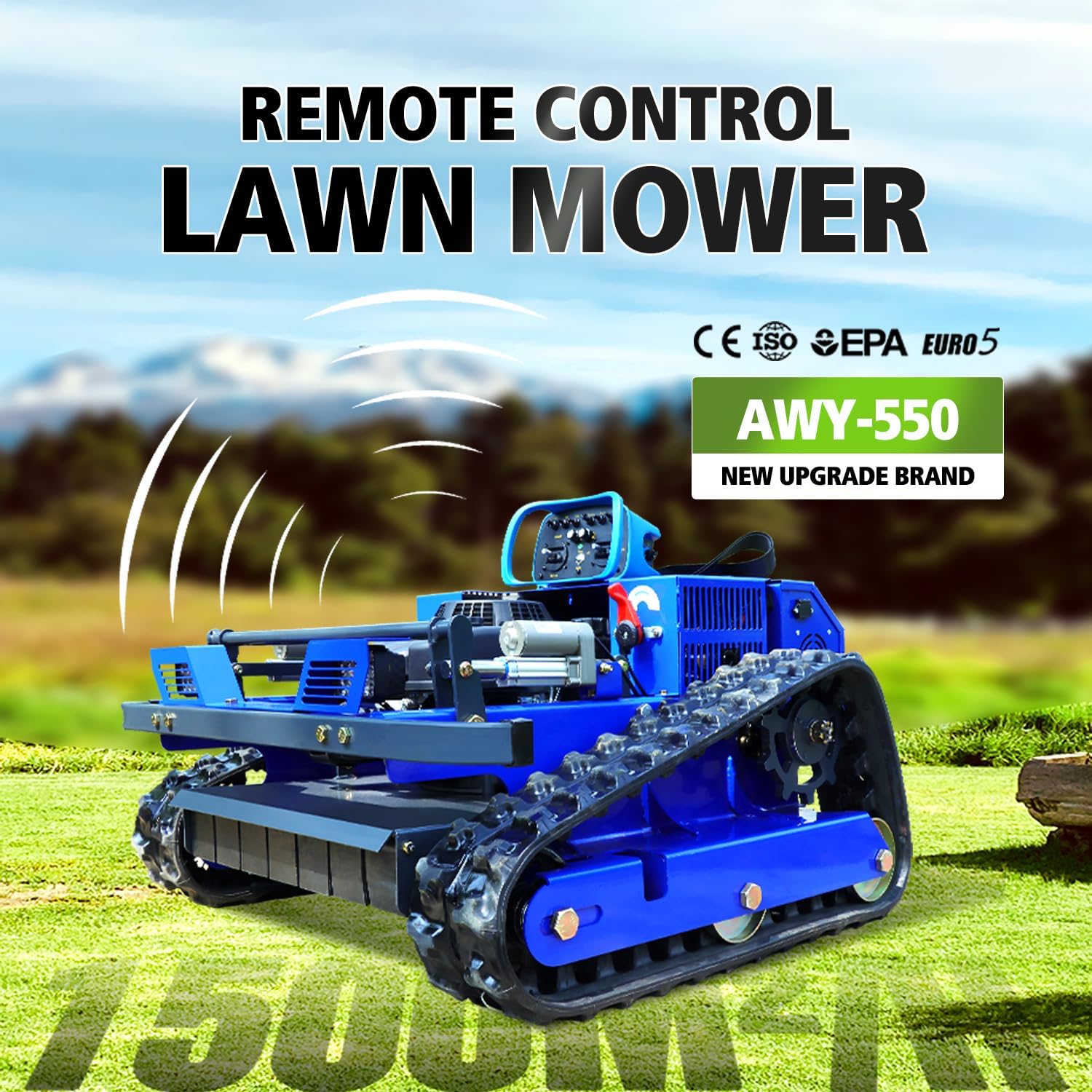 AIWEIYA-Remote Control Lawn Mower,Oil-Electric Hybrid Crawler Track Mower,1.1-5.9 Inch Cutting Height Professional Landscape and Estate Mower for 100% Slope(45°) Large Turf Grass Cutting