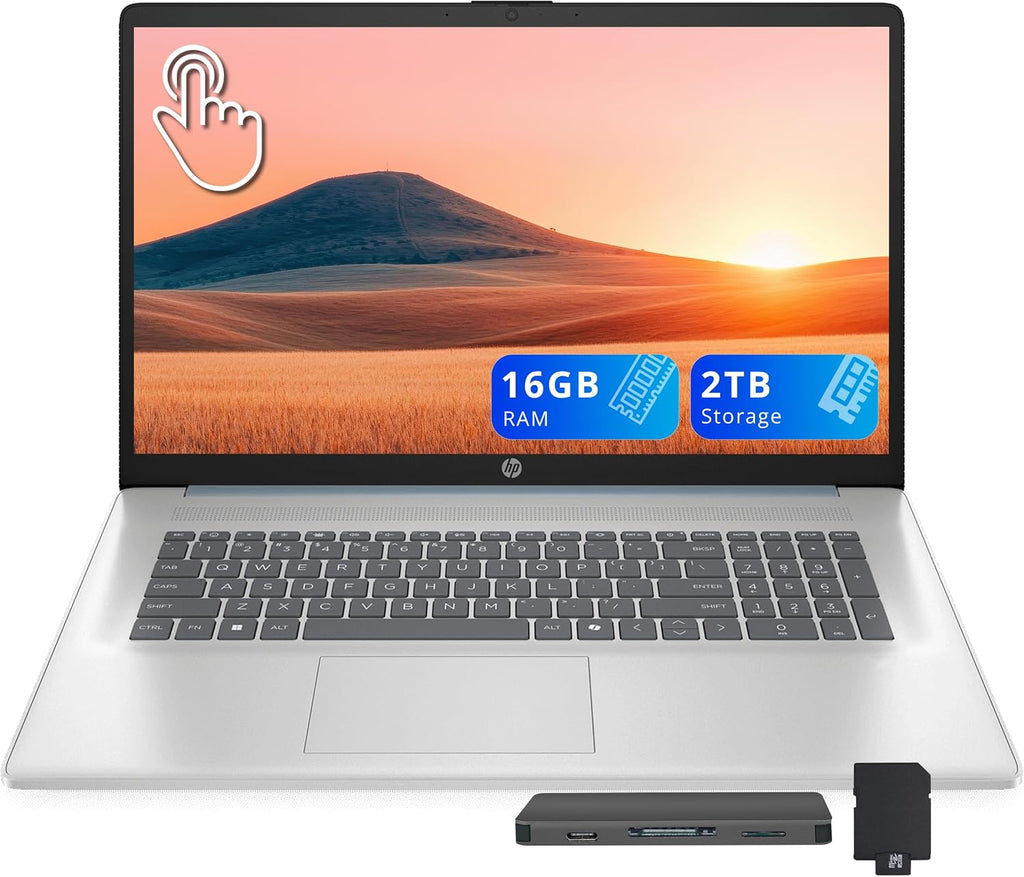 HP 17.3' HD+ Touchscreen Laptop, Intel Ultra 7 255U, 16GB RAM, 2TB Storage (1TB SSD+1TB Docking Station Set), ‎Intel Graphics, Numeric Keypad, 720p HD Camera, Copilot, Wi-Fi 6, Win 11 Home, Blue