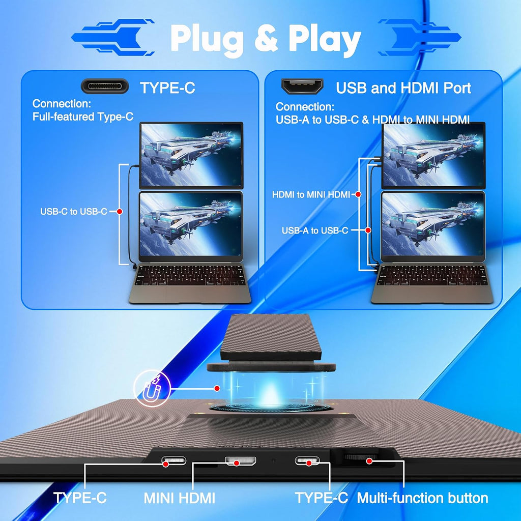Laptop Screen Extender Portable Monitor, FHD 1200P 16.1' Detachable Monitor Extender for Laptop, Fit for 13-17' Laptops, Compatiable with Windows/Mac/Chrome/Android
