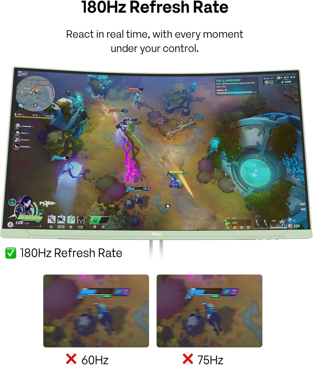 Pixio PXC278 Wave Mint Green 27 inch 180Hz Refresh Rate QHD 1440p Resolution 1650R Curved Fast VA Panel 1ms GTG Response Time Adaptive Sync HDR Curved Gaming Monitor