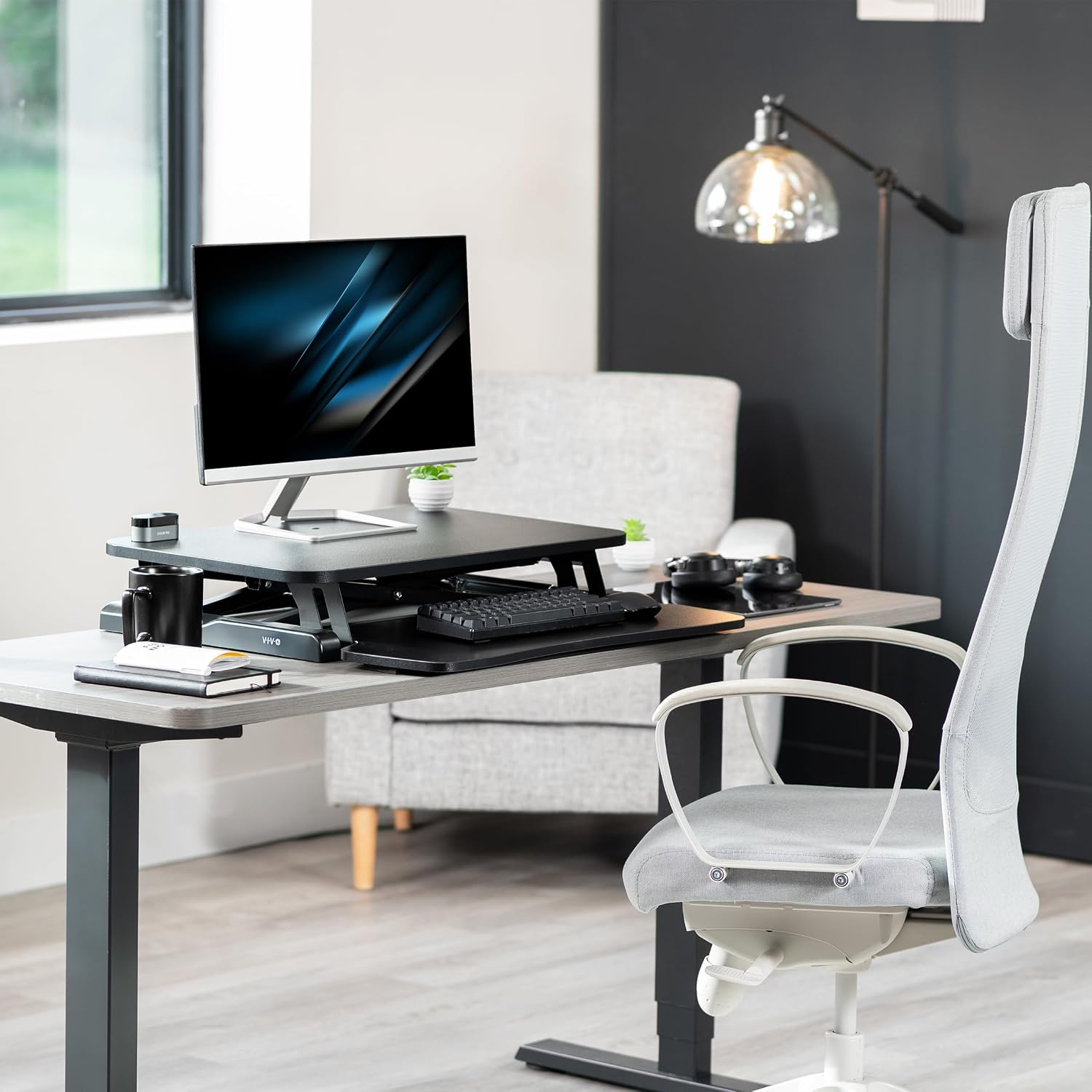 VIVO 26 inch Desk Converter, K Series, Height Adjustable Sit to Stand Riser, Dual Monitor and Laptop Workstation with Keyboard Tray, Black, DESK-V026KB