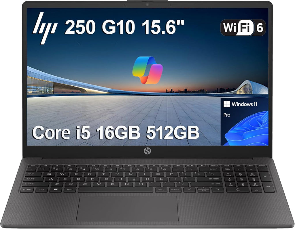 HP 250 G10 (Essential Probook) Business Laptop (15.6' FHD, Intel i5-1334U, 16GB RAM, 512GB SSD, 10-Core(> i7-1255U)) College, Military Grade, Enterprise, Webcam w/Shutter, Numeric Keypad, Win 11 Pro