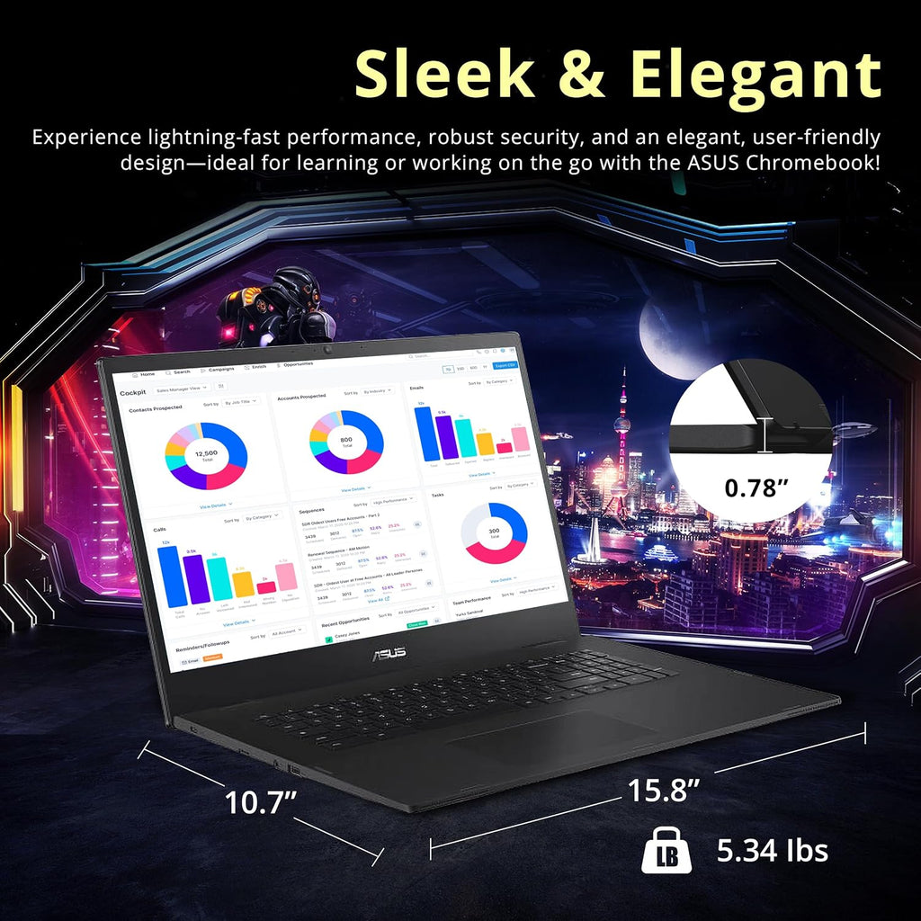 ASUS Chromebook CX1700 17.3' FHD Laptop, Intel Celeron N4500 Processor, 4GB RAM, 128GB eMMC Flash Memory, Intel UHD Graphics, 720P Webcam, Wi-Fi 6, Bluetooth, Chrome OS, Gray (Renewed)