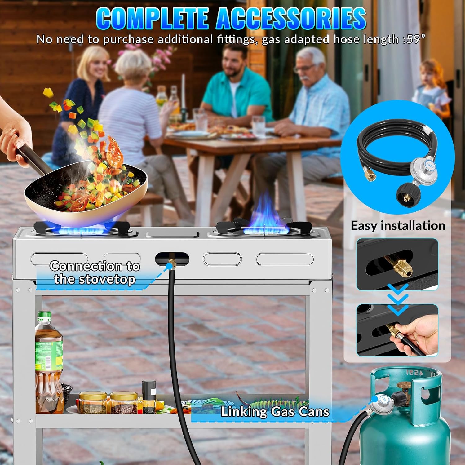 2 Burner Propane Gas Stove,19000BTU Portable Gas Stove with Support Leg Stand and Adapter Auto Ignition Camping Stove,propane burner for RV, Apartment, Outdoor Cooking