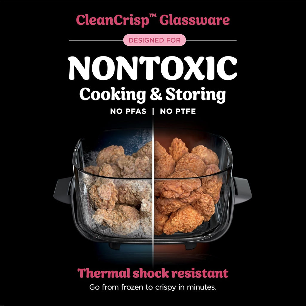 Ninja Crispi 4-in-1 Glass Air Fryer | 450°F | Non-Toxic | 4QT & 6-Cup Glass Containers w/Lids | Microwave, Freezer, Dishwasher Safe | Max Crisp, Air Fry, Bake, Recrisp | Cherry Crush | FN101DR
