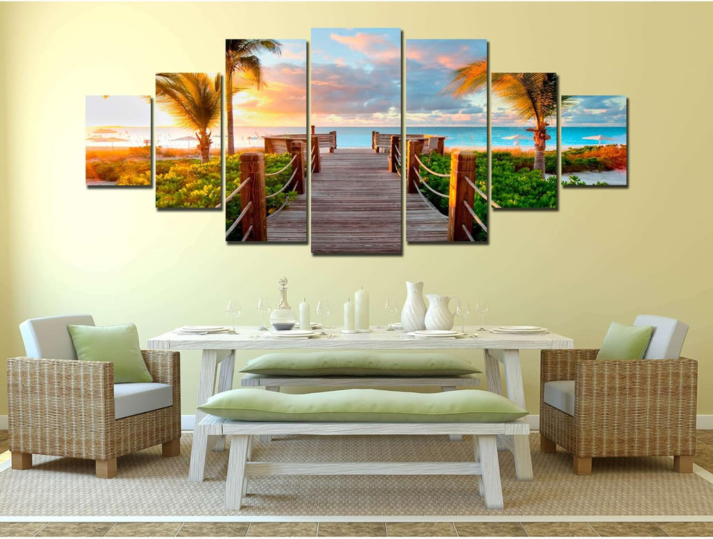 Startonight Huge Canvas Wall Art Summer Bridge Beach I - Large Framed Set of 7 40' x 95'