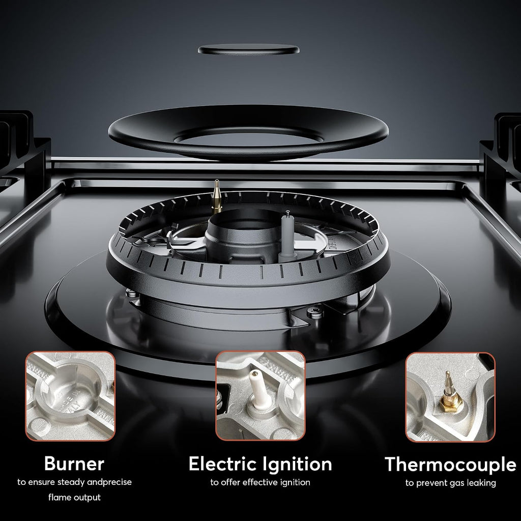 Empava 36 Inch Built-in Gas Cooktop with 5 Sealed SABAF Burners, Stainless Steel Surface, Ion Ignition, LPG/NG Convertible, Flame Failure Protection, Dishwasher Safe Grates