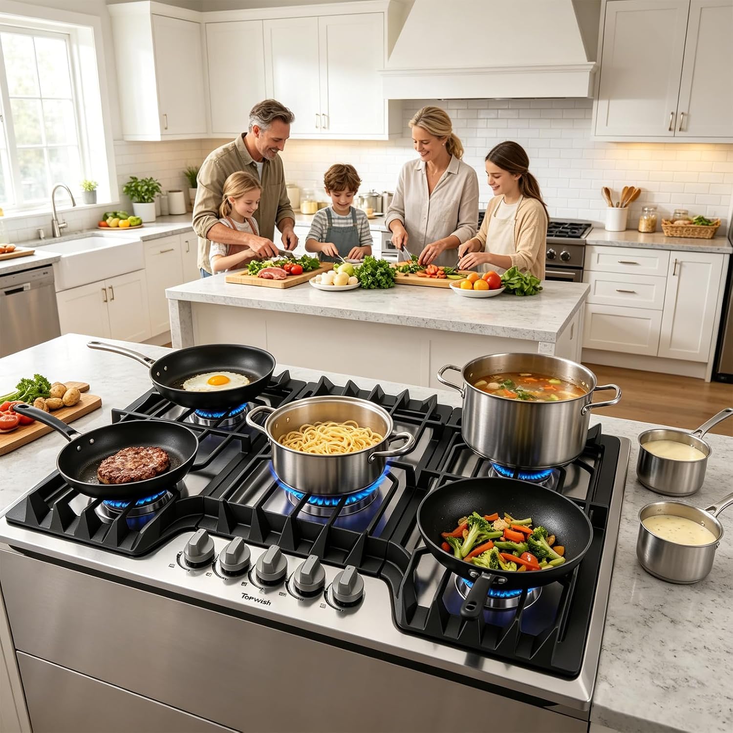 TOPWISH 36 Inch Gas Cooktop, Propane Stove Top with 5 ITALY SABAF Sealed Burners 41,800BTU, NG/LPG Convertible Built-in Stainless Steel Stovetop with Thermocouple Protection for Rvs Kitchen Outdoor