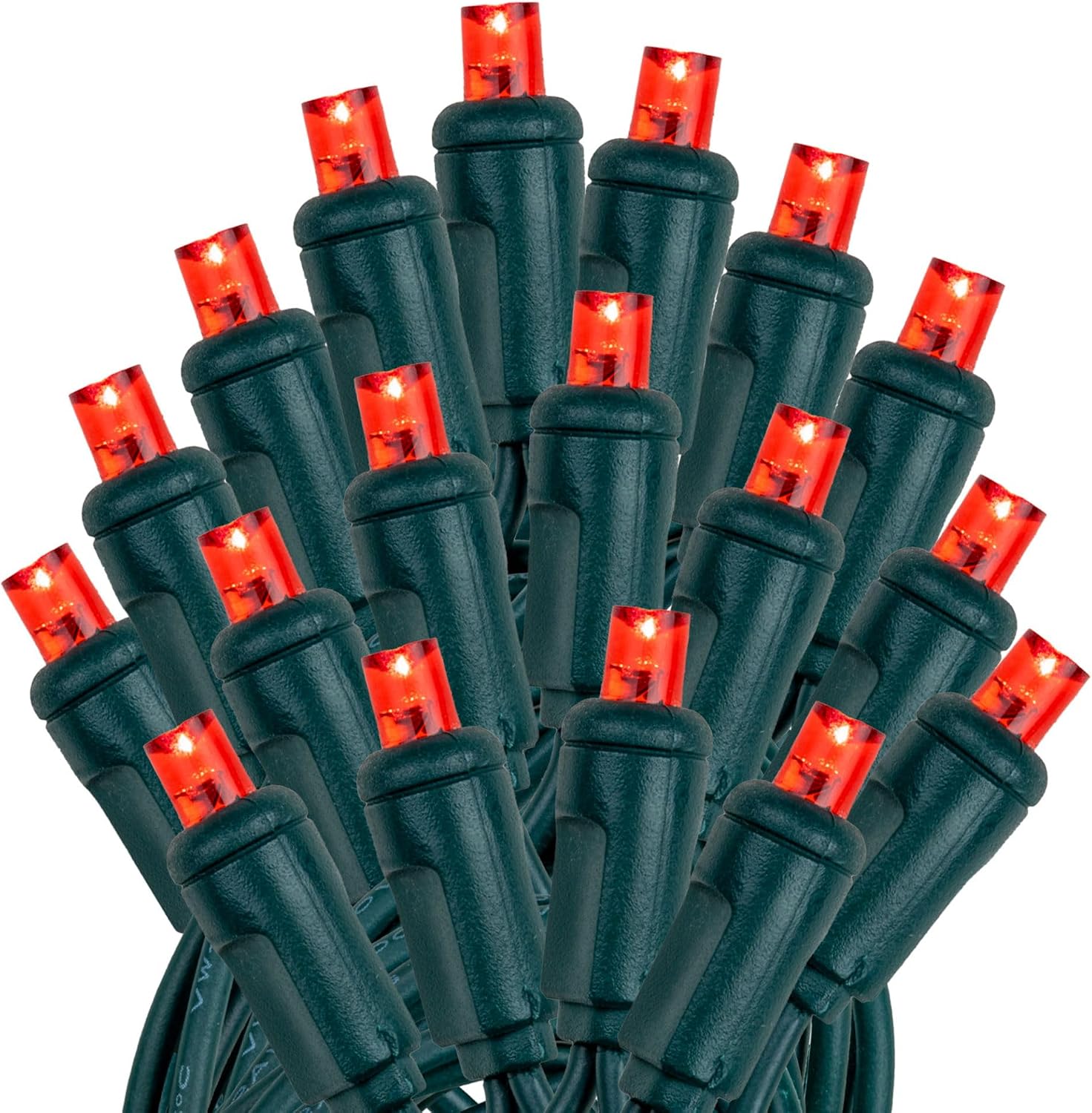 Novelty Lights 24-Pack, 25 Feet 50 LED Red Christmas Mini Light String on Green Wire, 5mm Wide Angle Bulbs, Connectable, Indoor/Outdoor Decor, UL Listed