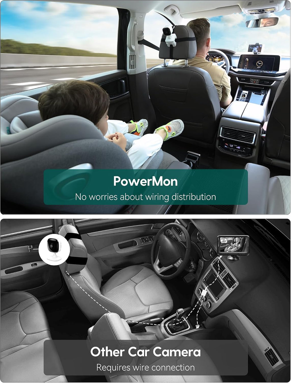 BABELIO Wireless Baby Car Camera with Night Vision, 5' 1080P HD Clear View, 150° Wide-Angle Lens, 360° Rotatable, Easy Install, Black Monitor