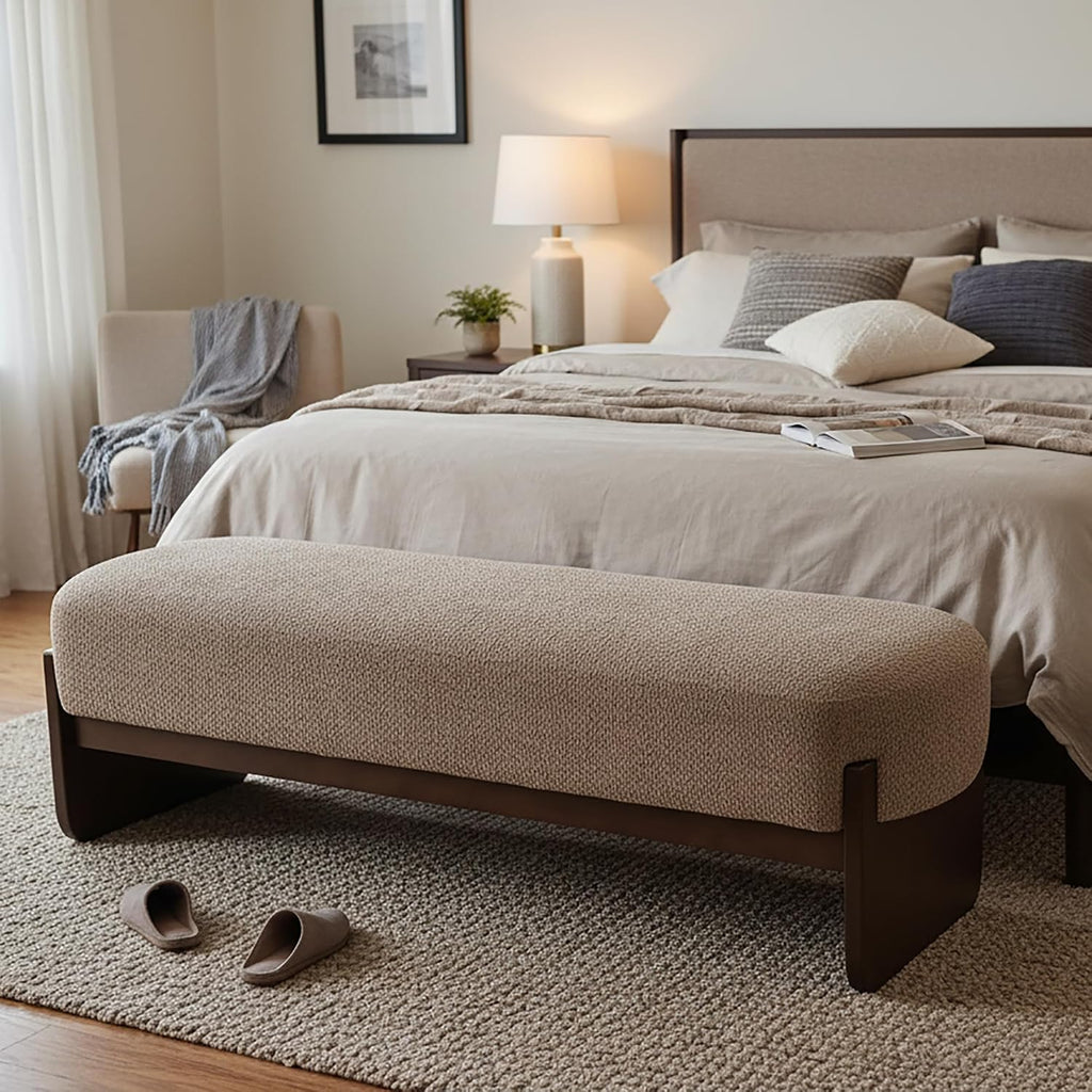 Christopher Knight Home Arden Minimalist Style Rectangular Loop Yarn Fabric Ottoman Bench, Rubberwood Frame, Entryway Bench, Living Room Sofa Extra Seat, End of Bed Footstool, Brown+Brown