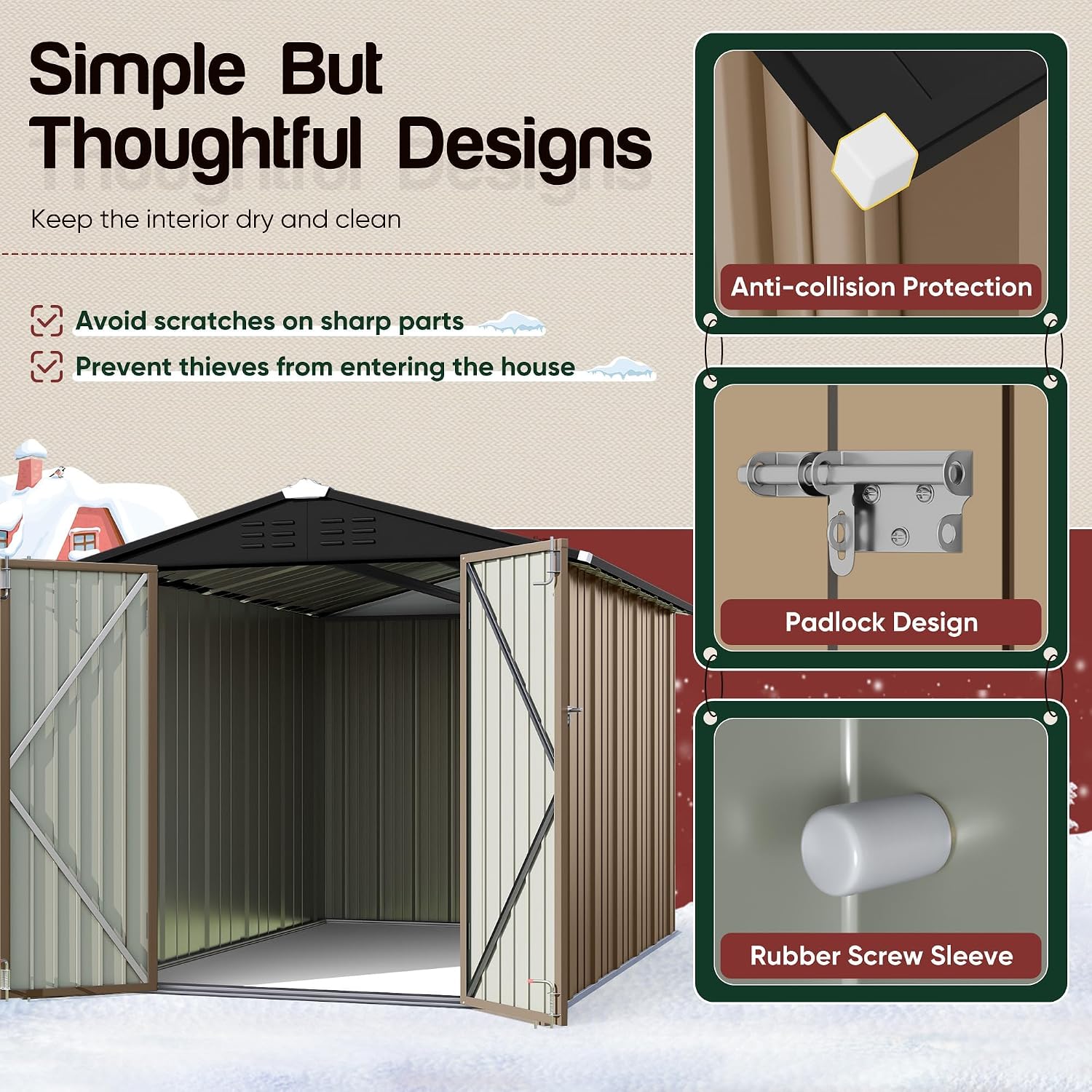 GUNJI 8 x 6 FT Shed Outdoor Storage Shed Metal Garden Shed with Lockable Door Outside Waterproof Tool Shed for Backyard, Patio, Lawn (Brown)