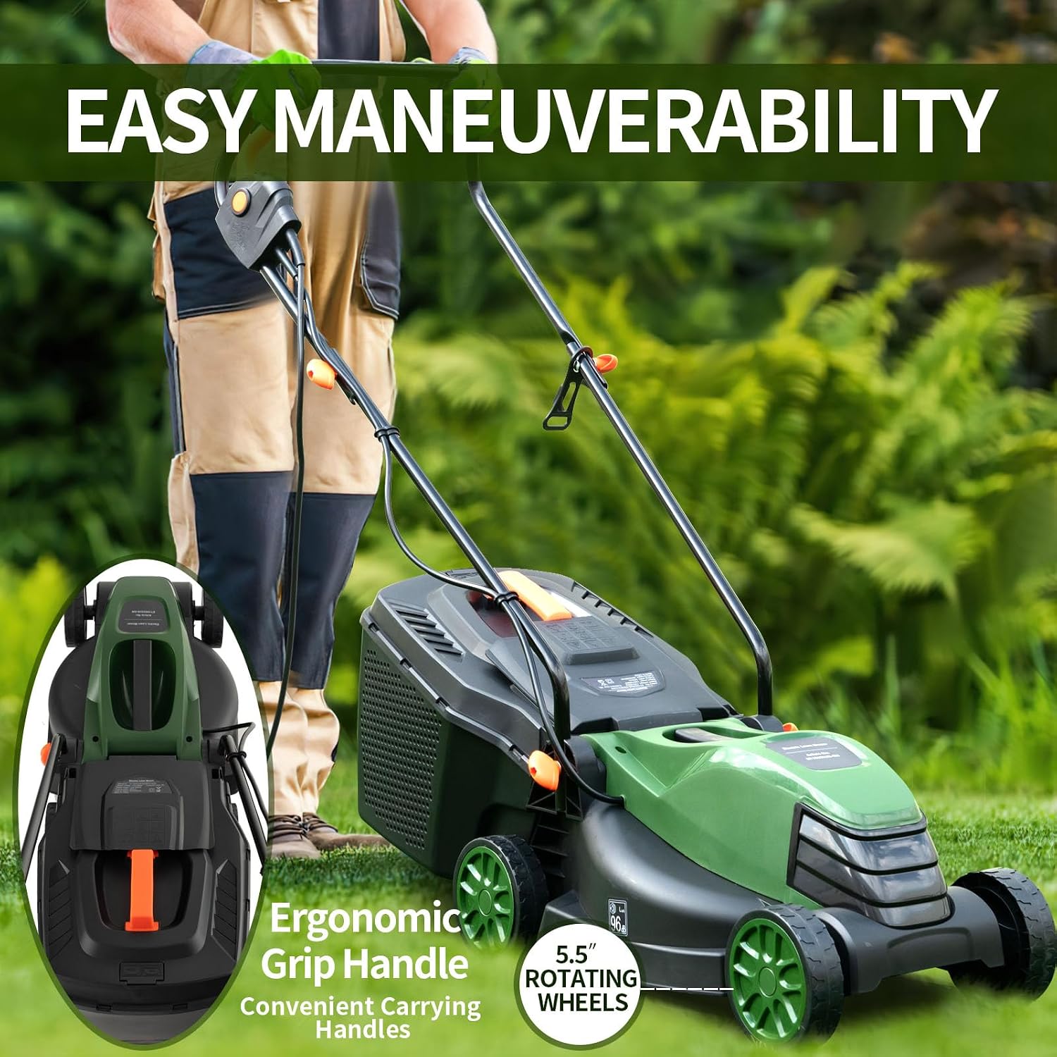 Goplus Lawn Mower, Electric Lawn Mowers with Grass Collection Box, 12 AMP Motor, 14' Cutting Deck, 3 Adjustable Cutting Positions, Walk-Behind Small Corded Lawnmower for Garden Farm Yard