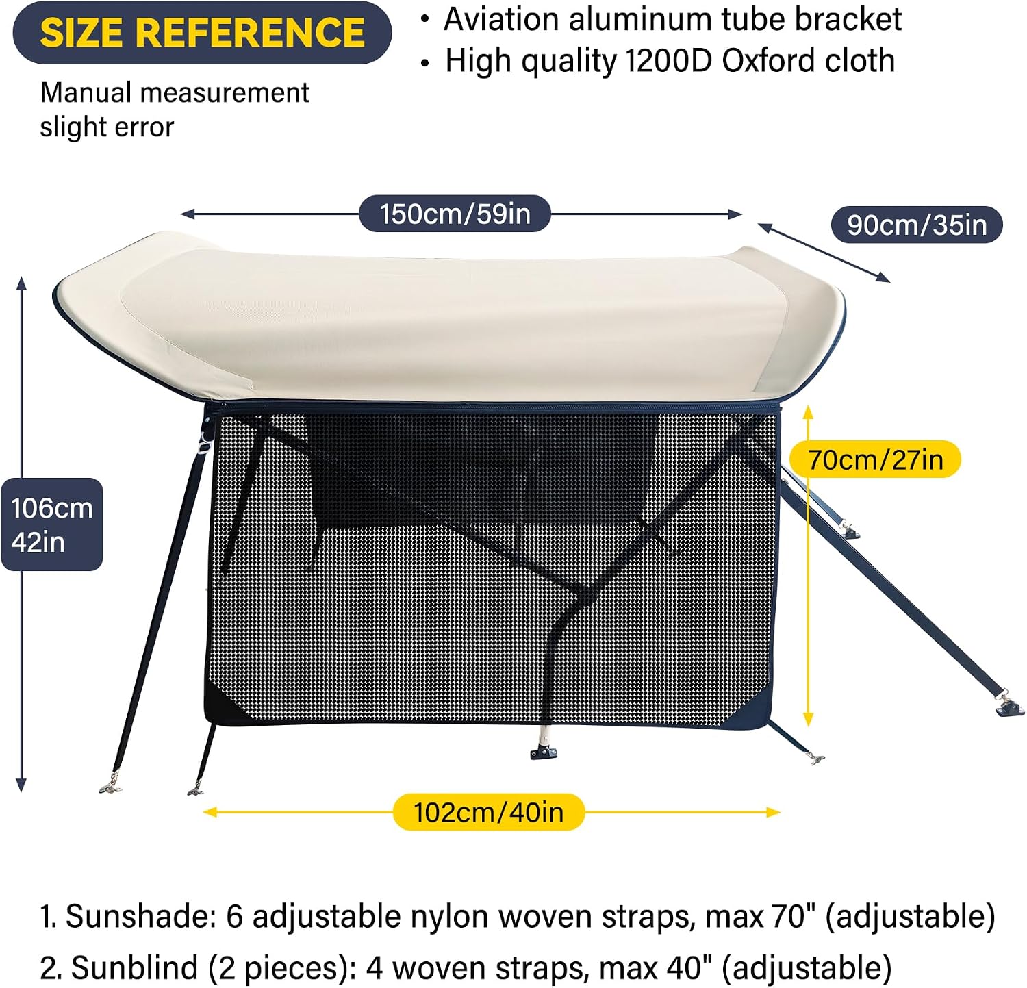 CCLINK Shade Canopy for zero turn lawn mower for john deere canopy,Kubota,Cub Cadet,Troy-Bilt & Others Foldable with UV Protection Equipped with High Visibility Left and Right Sunshades
