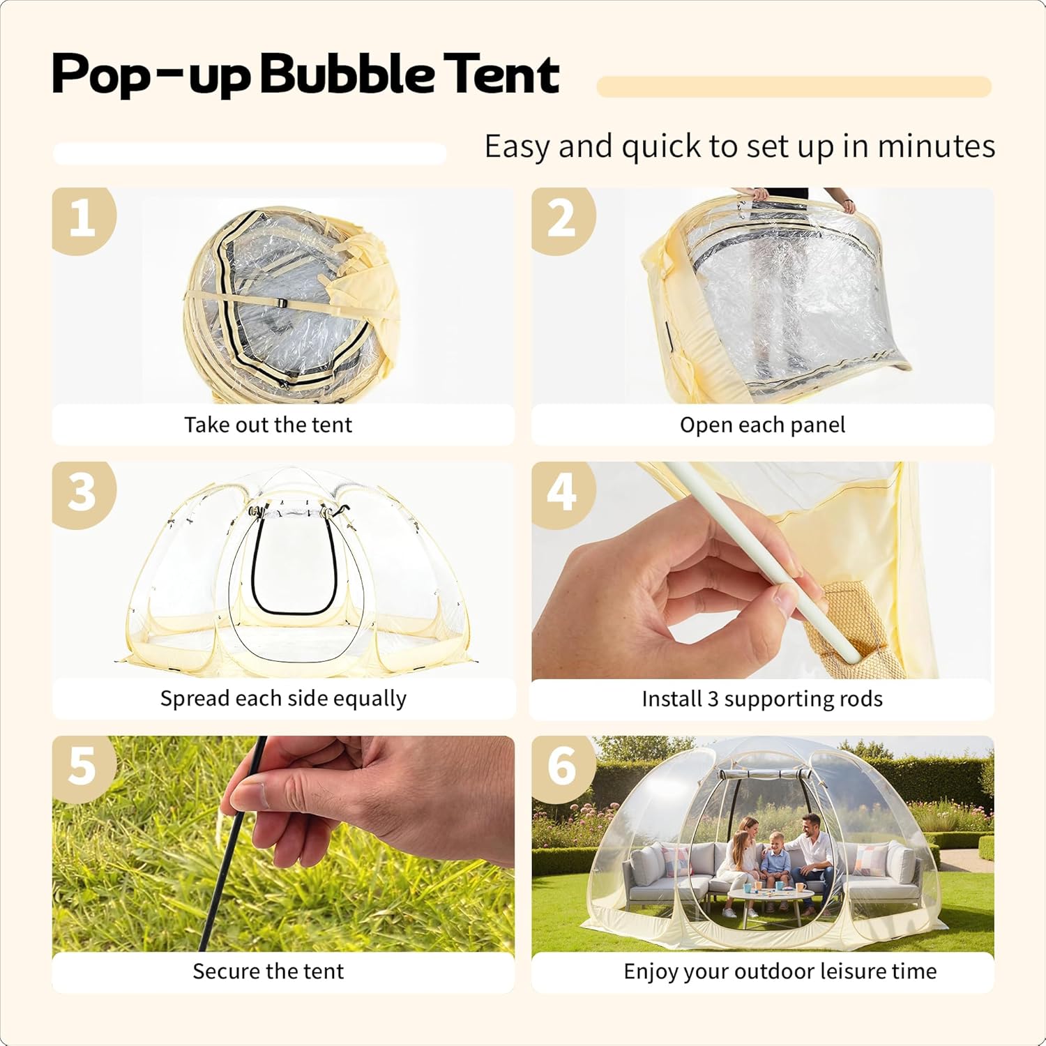 Lenotos Pop Up Bubble Tent, 12 x 12 FT Instant Igloo Tent Suitable for 8-10 People, Screen House for Patios, Cold
