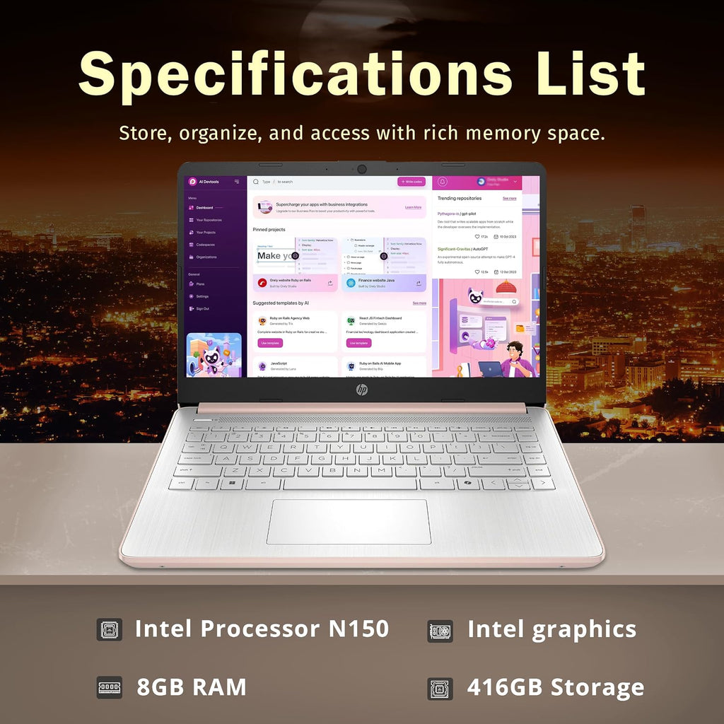 HP Stream 14' HD BrightView Laptop, Intel Processor N150, 8GB RAM, 128GB eMMC, Intel UHD Graphics, 720p Camera, Wi-Fi, 1 Year Office 365, Win 11 S, Gold