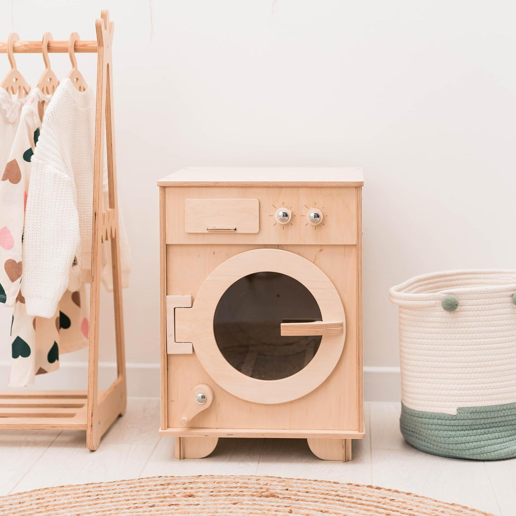 Toy Washing Machine Wooden Play Kitchen - Pretend Play Cleaning Set Washing Machine Toy for Kids - Pretend Play Toys for Toddlers Christmas Gifts for Children (Green)