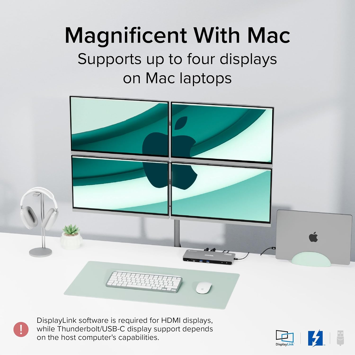 Plugable Thunderbolt 4 Dock for Quad Monitors 100W, Thunderbolt Docking Station Connects up to Four 4K Monitors for Windows and Mac Laptops, 2x HDMI, 4x Thunderbolt 4/USB C, Driver Required TBT-6950PD