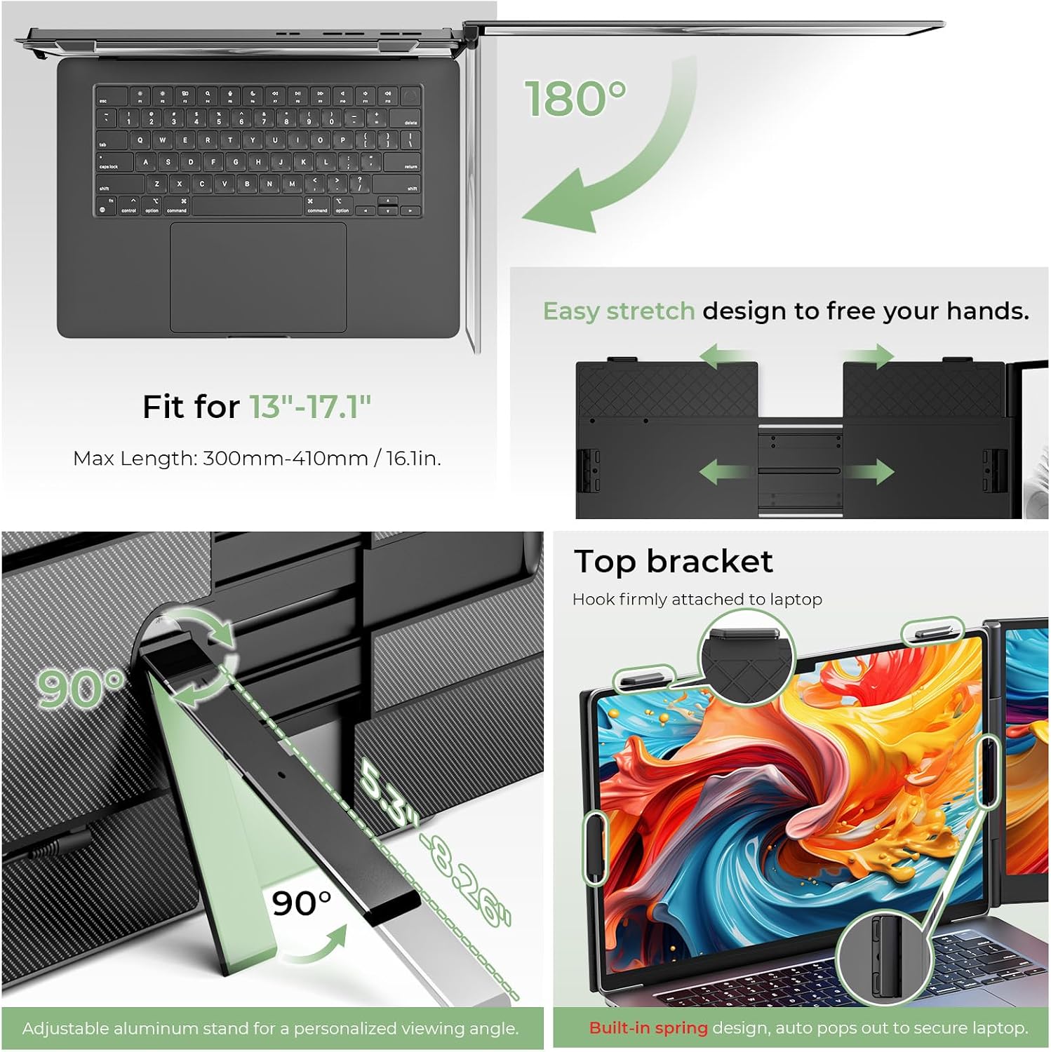 ZUMWALT Laptop Screen Extender, 14' FHD 1080P Dual Portable Monitor for Laptop, Ultra-Thin Travel Monitor Extender Fit 13'-17.3', Plug and Play Compatible with Windows/Mac/Android/Chrome/Switch