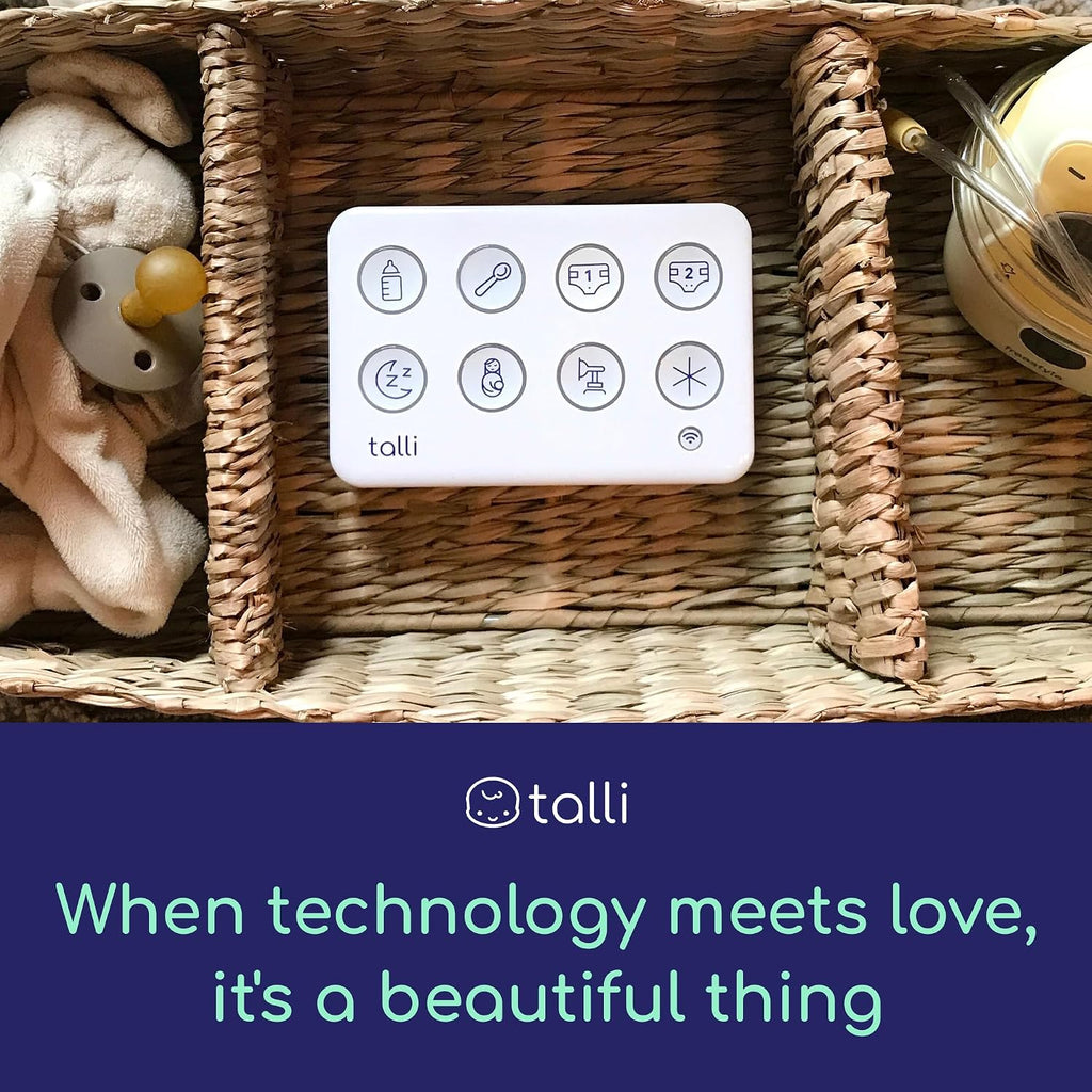 Talli Daily One-Touch Baby Tracker - Baby Monitor to Log Feedings, Diapers, Sleep & More - Electronic Journal Links to Mobile App for Real-Time Baby Monitoring & Tracking - Alexa Compatible