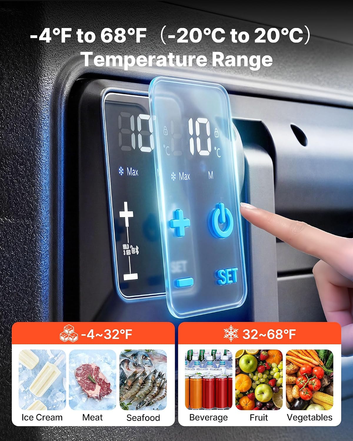 VEVOR 12 Volt Refrigerator, 82.4 QT/ 78L Car Fridge, Portable Electric Freezer Compressor with Handle, APP Control and Wheel, 12V/24V DC 100-240V AC, -4℉ to 68℉, for Truck Van RV SUV Travel Camping