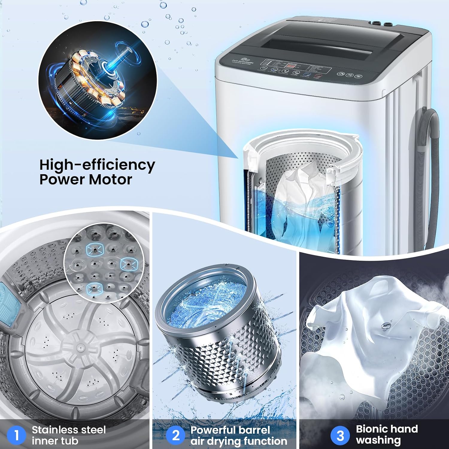 Nictemaw Portable Washing Machine, 20 lbs Capacity Full Automatic Portable Washer, 2.8Cu.ft Compact Washer Dryer Combo with 4 Wash Programs 4 Water Levels 3 Water Temp & Drain Pump for Home, RV, Dorm