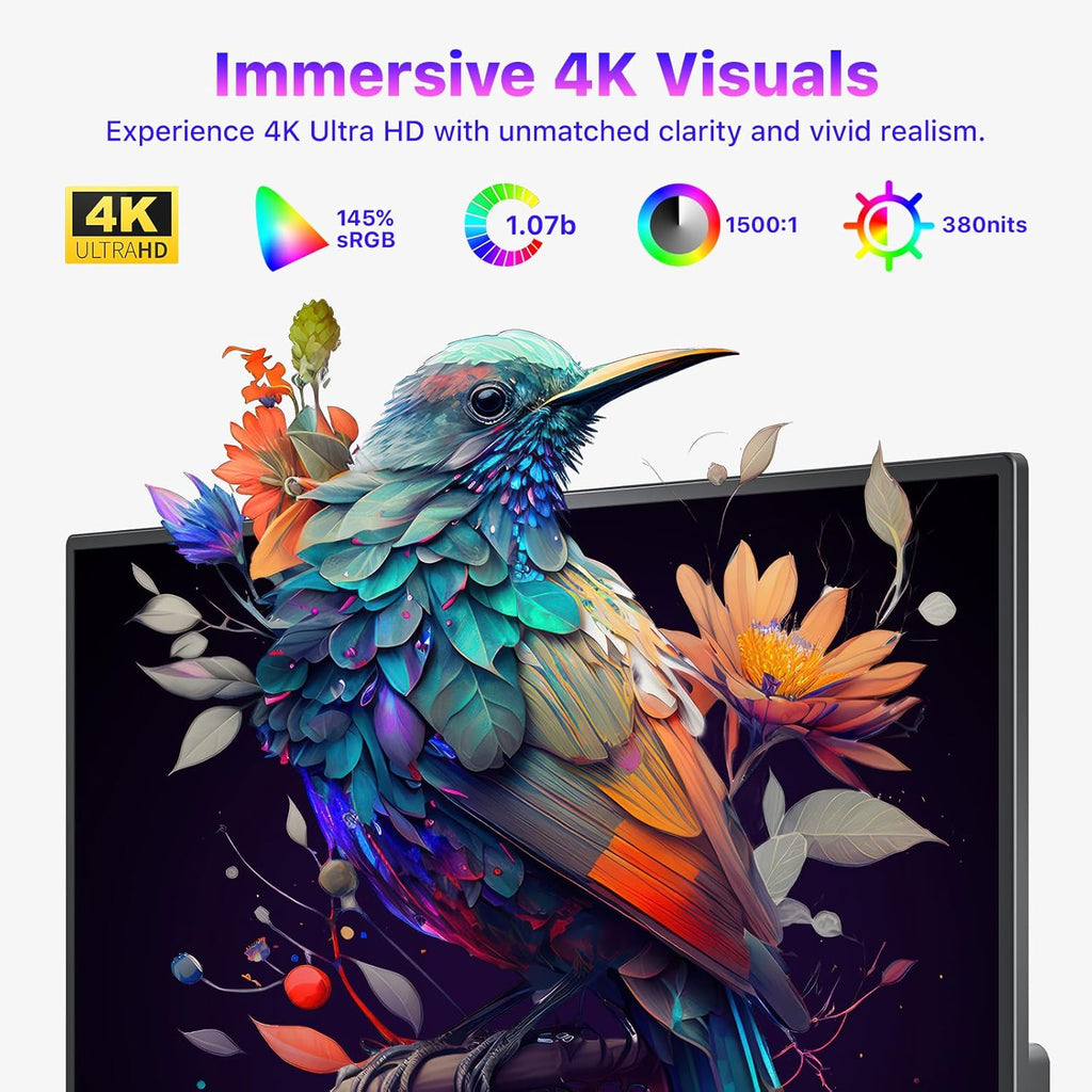 VisionOwl Portable Monitor for Laptop, IPS USB-C HDMI Travel Second Monitor for MacBook Pro Air, PC, PS5, Xbox, Portable Second Screen, Built-in Kickstand, Speakers, VESA Mountable, 15.6 Inch