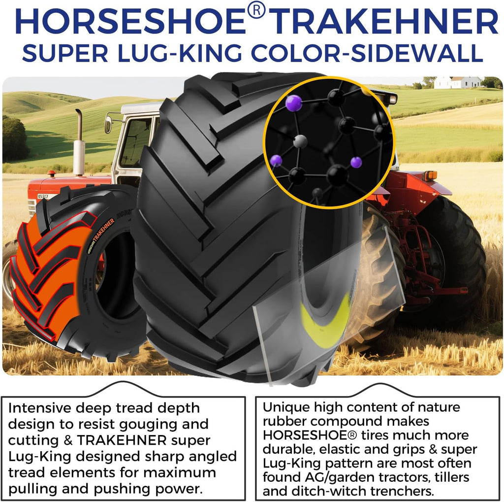 2 NEW HORSESHOE 23x10.50-12 8Ply Ditch Tiller Trencher AG Farm Garden Tractor Lawn Riding Super Duty Lug Tires Tubeless 23x10.5-12 ATV1 T148