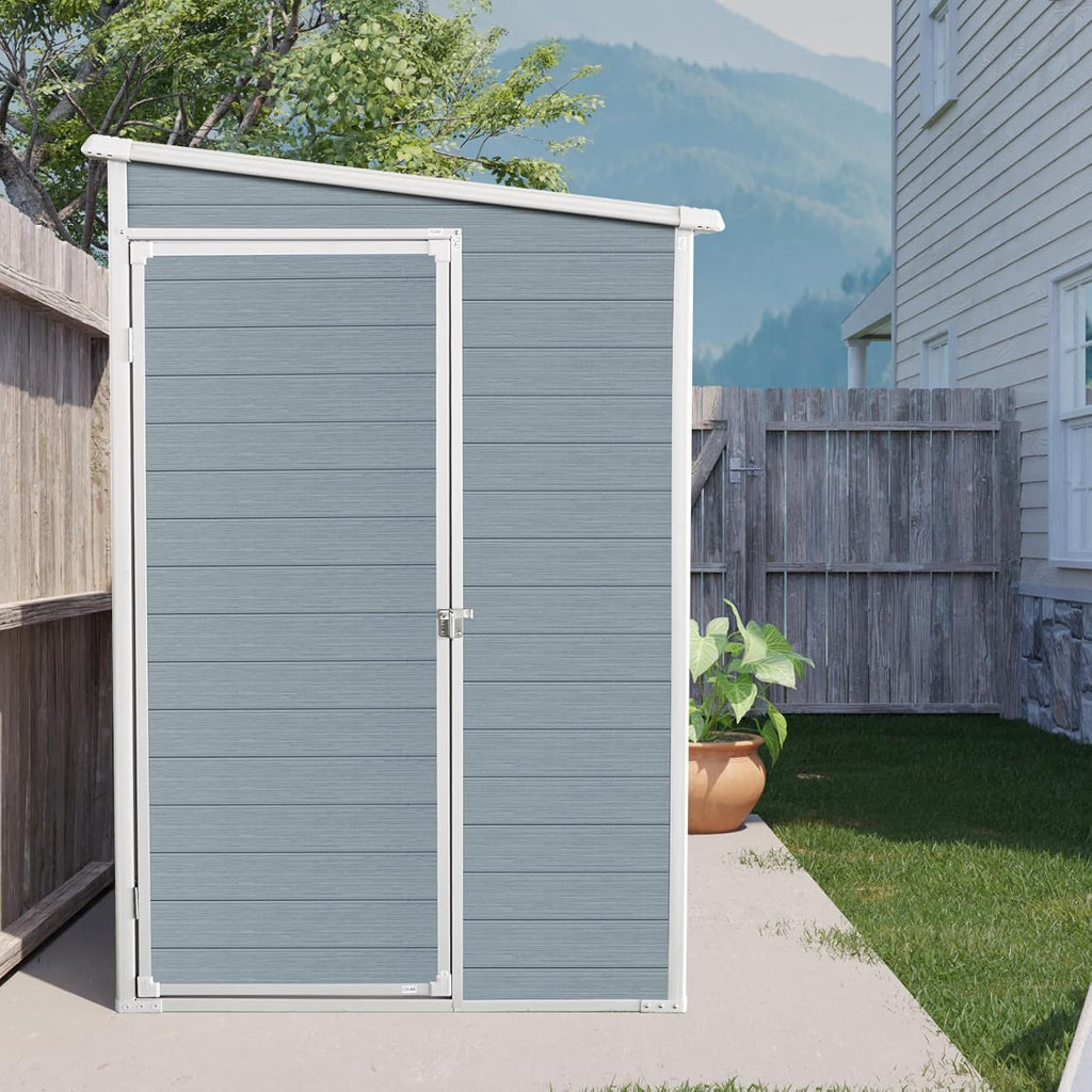 4' x 8' Outdoor Storage Shed, Resin Garden Shed with Windows, Lockable Door and Vents, Plastic Tool Storage for Patio Furniture, Lawnmower and Bike Storage, All Weather Use (4' x 8')