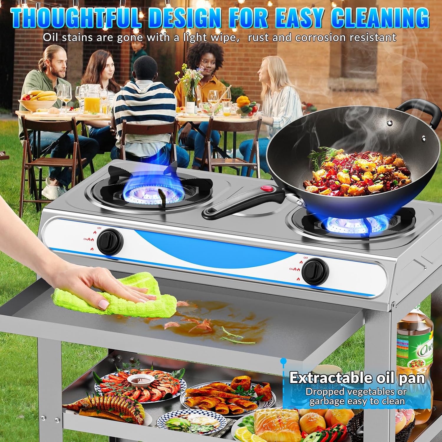 2 Burner Propane Gas Stove,19000BTU Portable Gas Stove with Support Leg Stand and Adapter Auto Ignition Camping Stove,propane burner for RV, Apartment, Outdoor Cooking