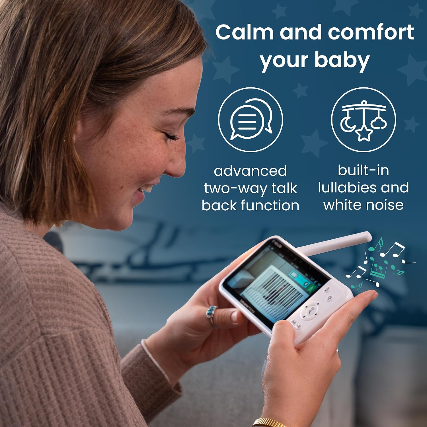Babysense Prisma Baby Monitor with Camera and Audio, 5' HD Video Baby Monitor, 6-Color Night Light, Split Screen, Baby Sound Machine with White Noise & Lullabies, Secure No WiFi