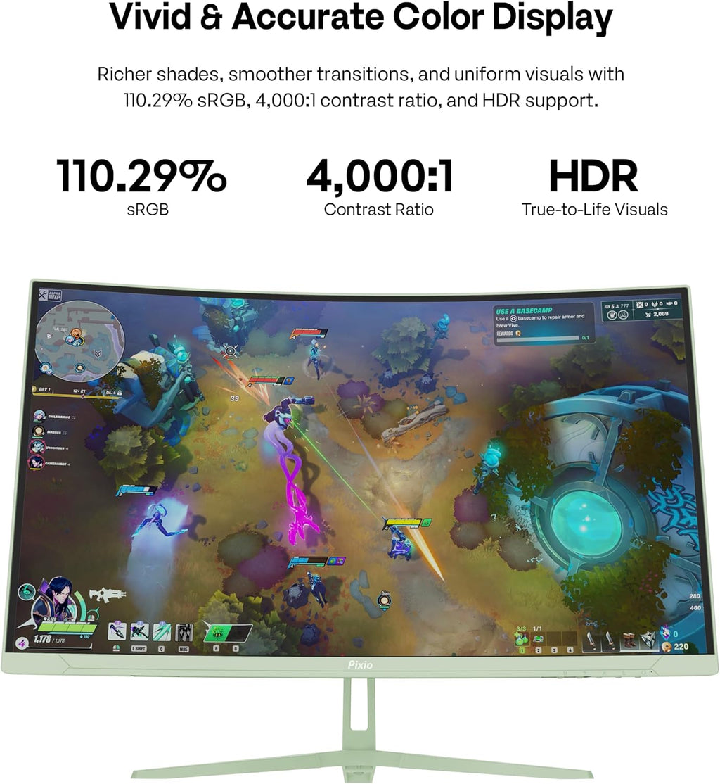 Pixio PXC279 Wave Mint Green 27 inch 300Hz Refresh Rate FHD 1080p Resolution 1650R Curved Fast VA Panel 1ms GTG Response Time Adaptive Sync HDR Curved Gaming Monitor