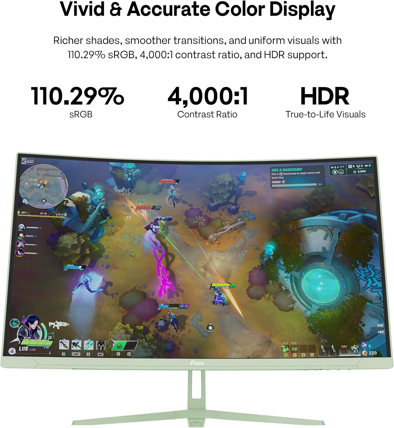 Pixio PXC279 Wave Mint Green 27 inch 300Hz Refresh Rate FHD 1080p Resolution 1650R Curved Fast VA Panel 1ms GTG Response Time Adaptive Sync HDR Curved Gaming Monitor