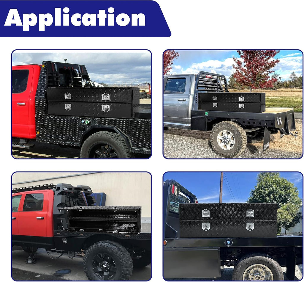 Aluminum Truck Tool Box w/Two Door,5 Bar Tread Truck Storage box w/Lock For Organization,Multifunction Black 72'x21'x15' Truck Toolboxes, For Truck,Trailer,RVs,Toolroom,Garage.