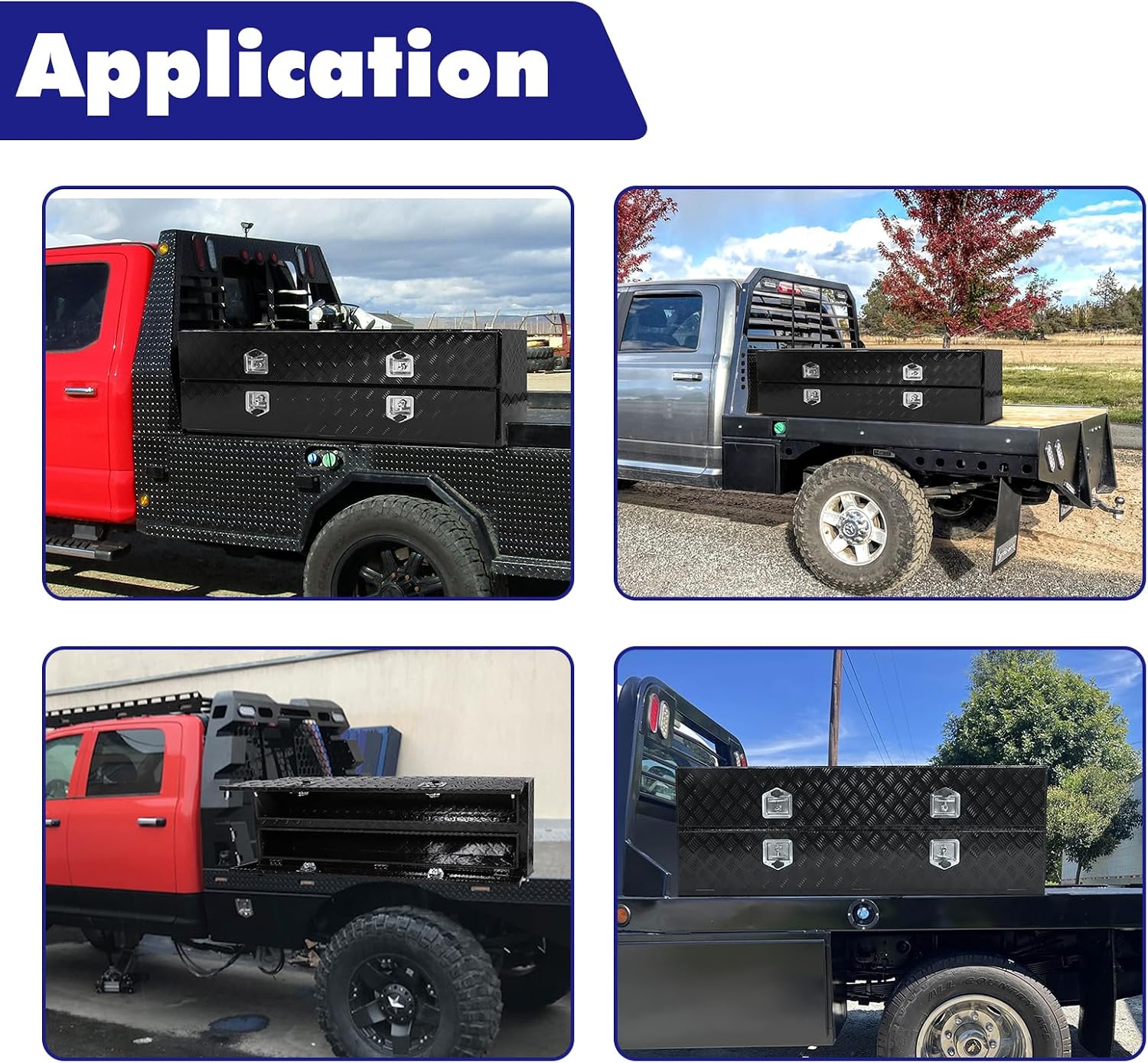 Aluminum Truck Tool Box w/Two Door,5 Bar Tread Truck Storage box w/Lock For Organization,Multifunction Black 72'x21'x15' Truck Toolboxes, For Truck,Trailer,RVs,Toolroom,Garage.