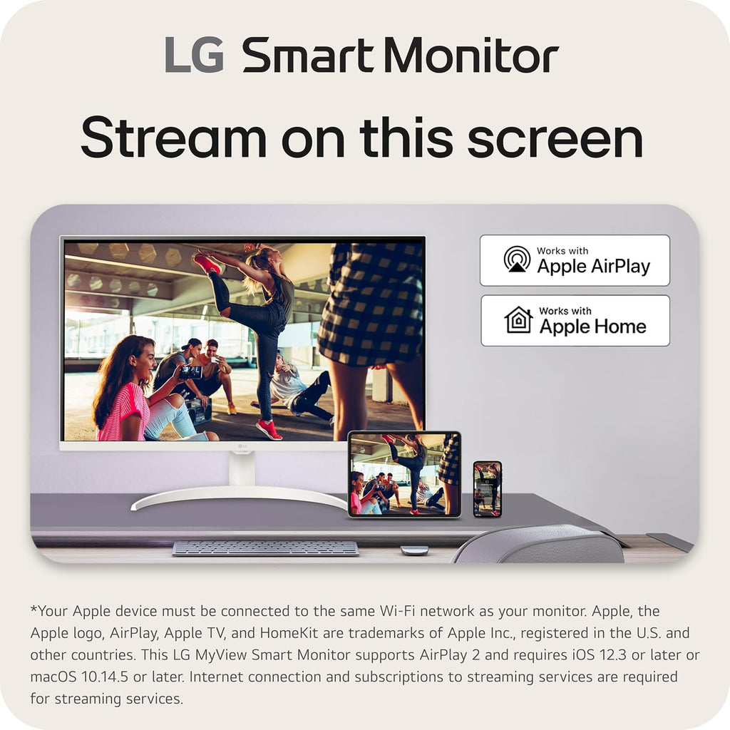 LG 32SR75U-W 32-inch Smart Monitor with Steaming TV, 4K UHD (3840 x 2160), HDR10, USB Type-C 65W PD, webOS, Screen Share, Bluetooth, Built-in Speaker, HDMI, USB, Remove Control, White