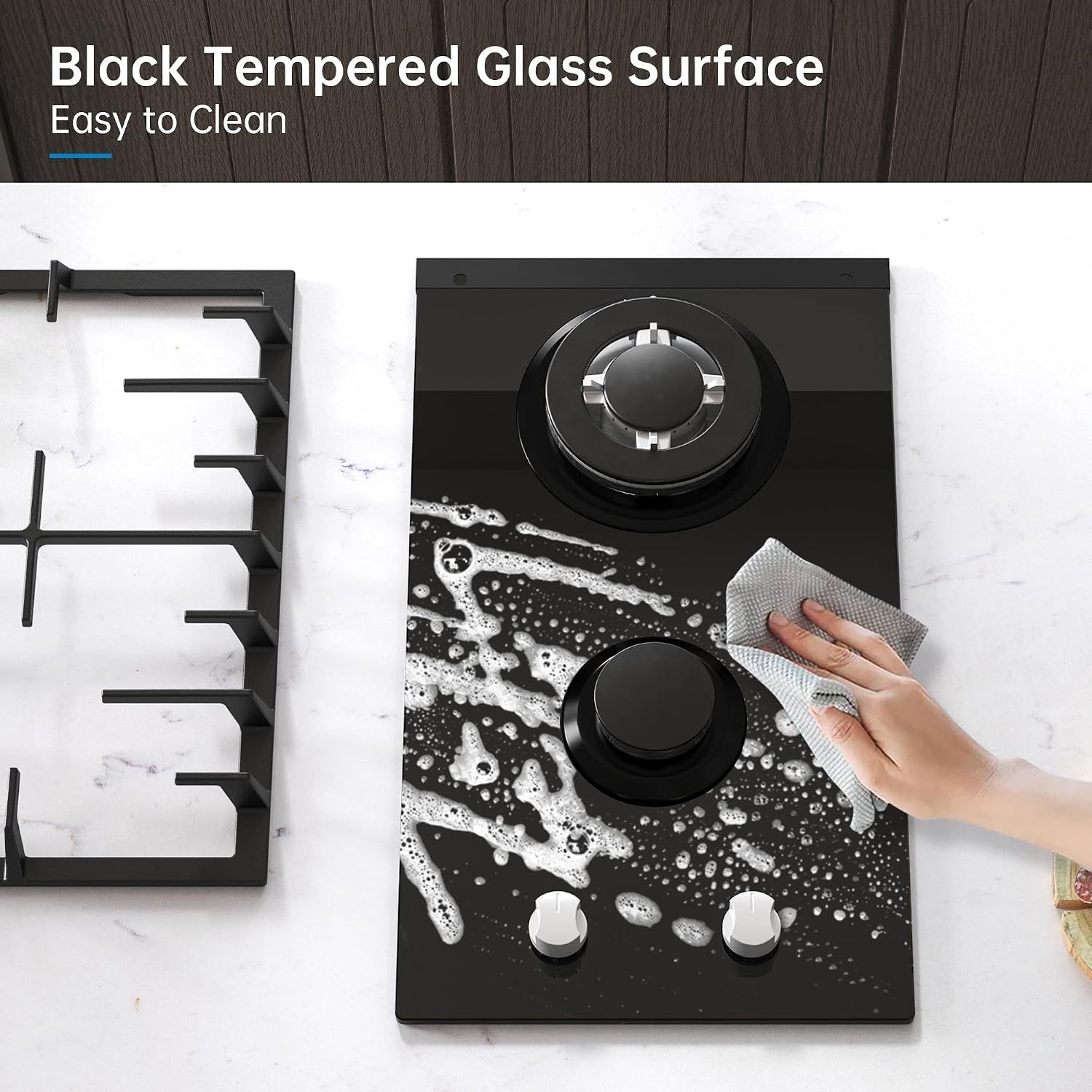Amzgachfktch Gas Cooktop 2 Burner Propane Cooktop, 12 Inch Gas Stove Top with Thermocouple Protection, LPG/NG Dual Fuel Built-in Tempered Glass Stove for Apartment, Indoor, RV