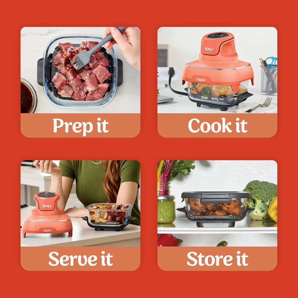 Ninja Crispi 4-in-1 Glass Air Fryer | 450°F | Non-Toxic | 4QT & 6-Cup Glass Containers w/Lids | Microwave, Freezer, Dishwasher Safe | Max Crisp, Air Fry, Bake, Recrisp | Orange Pepper | FN101OR