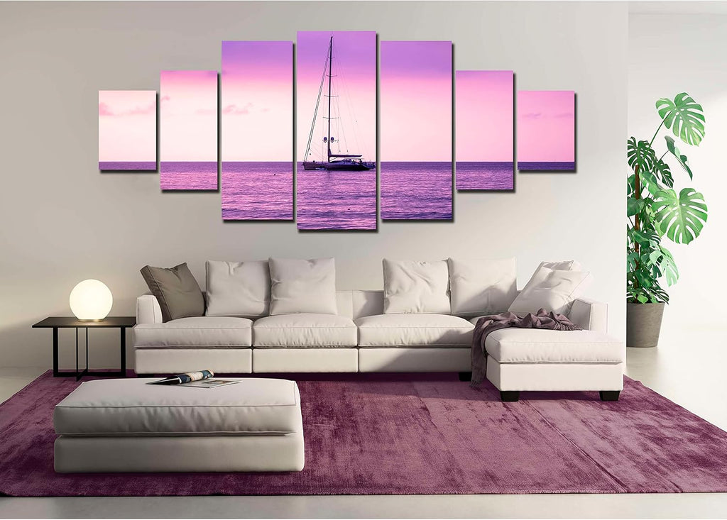 Startonight Huge Canvas Wall Art Purple Ocean View - Large Framed Set of 7 40' x 95'