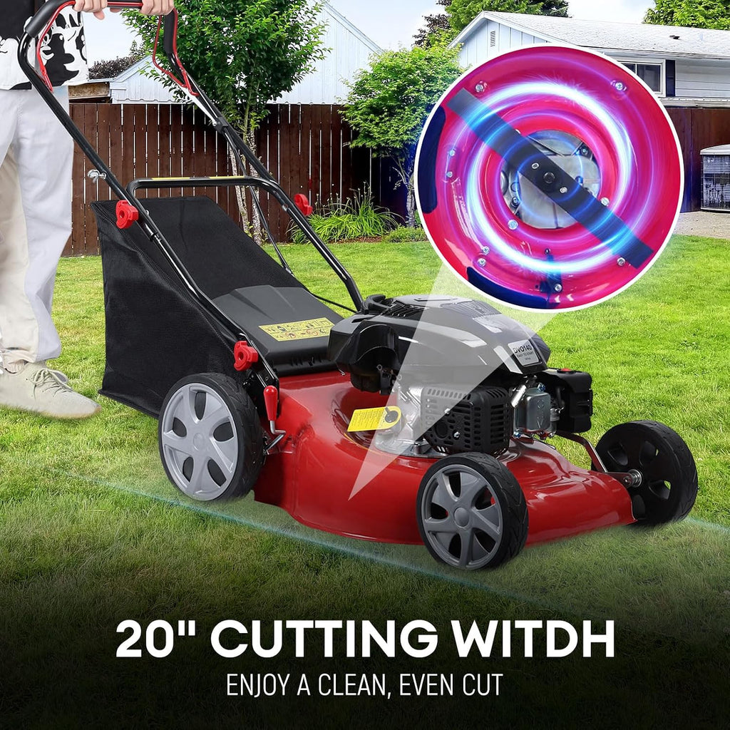 3 in 1 Gas Lawn Mower Self Propelled,141 OHV Engine with Air Cooling, 20' Steel Deck, 8-Level Height Adjustment, 50L Grass Tank, Foldable Design Red
